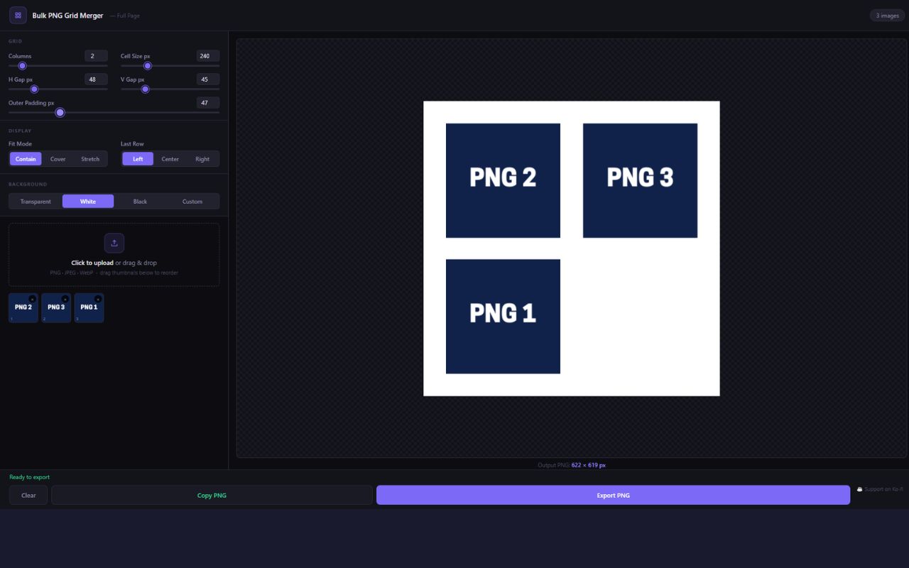 Bulk PNG Grid Merger in action