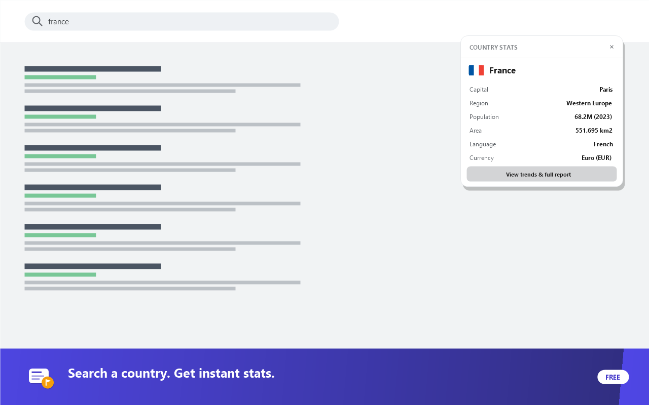 Country Stats Card in action